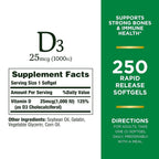 Nature's Bounty Vitamin D3 1000 IU Immune Support - 250 Softgels - image 2