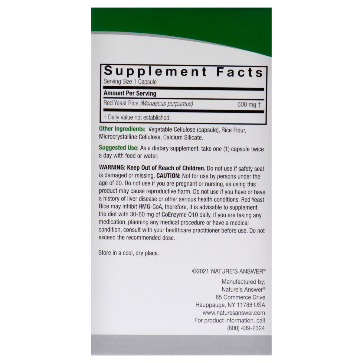 Nature's Answer Red Yeast Rice Vegetarian Capsules - 90 Count - image 3
