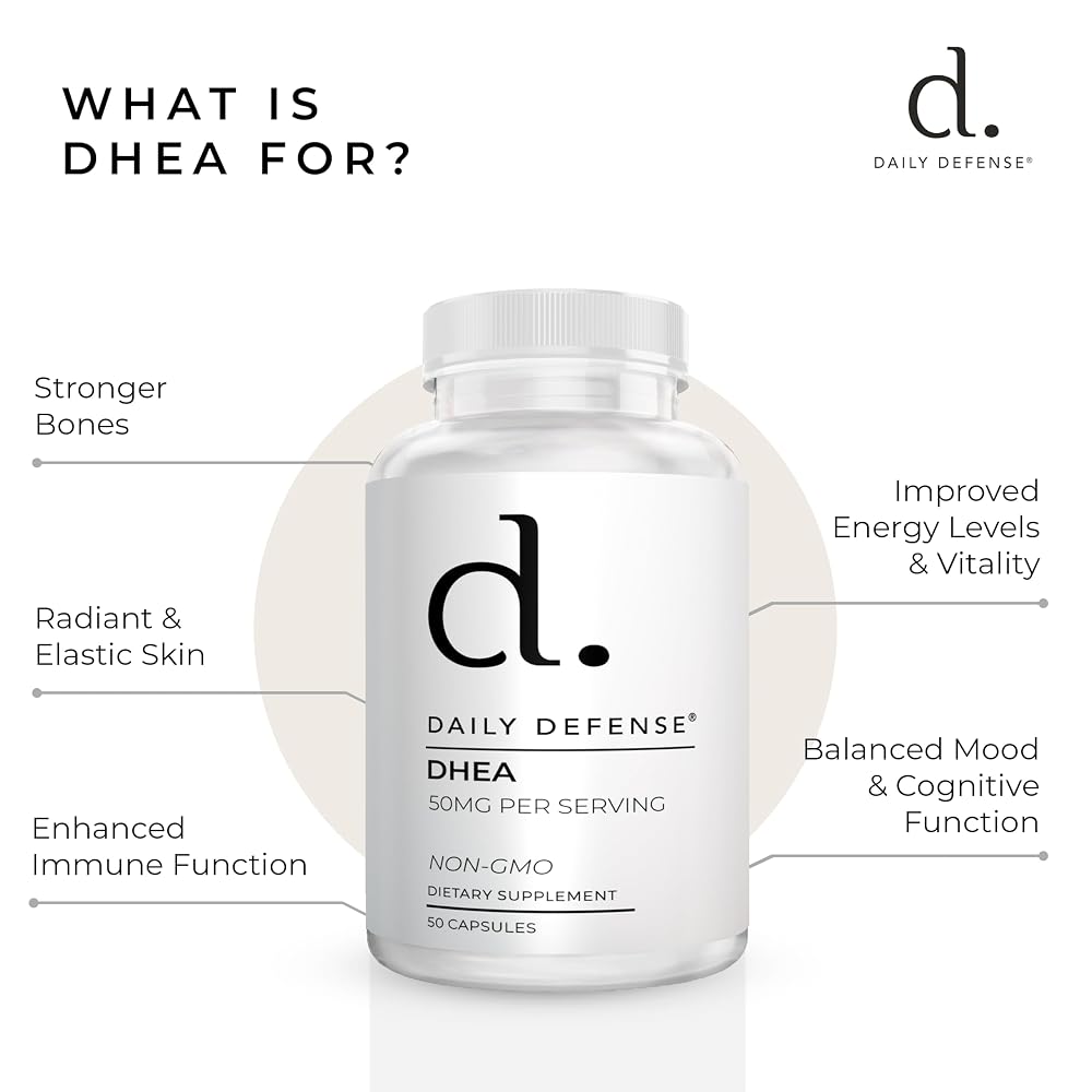 Daily Defense DHEA 50mg for Energy & Mood Support - 50 Capsules - image 5