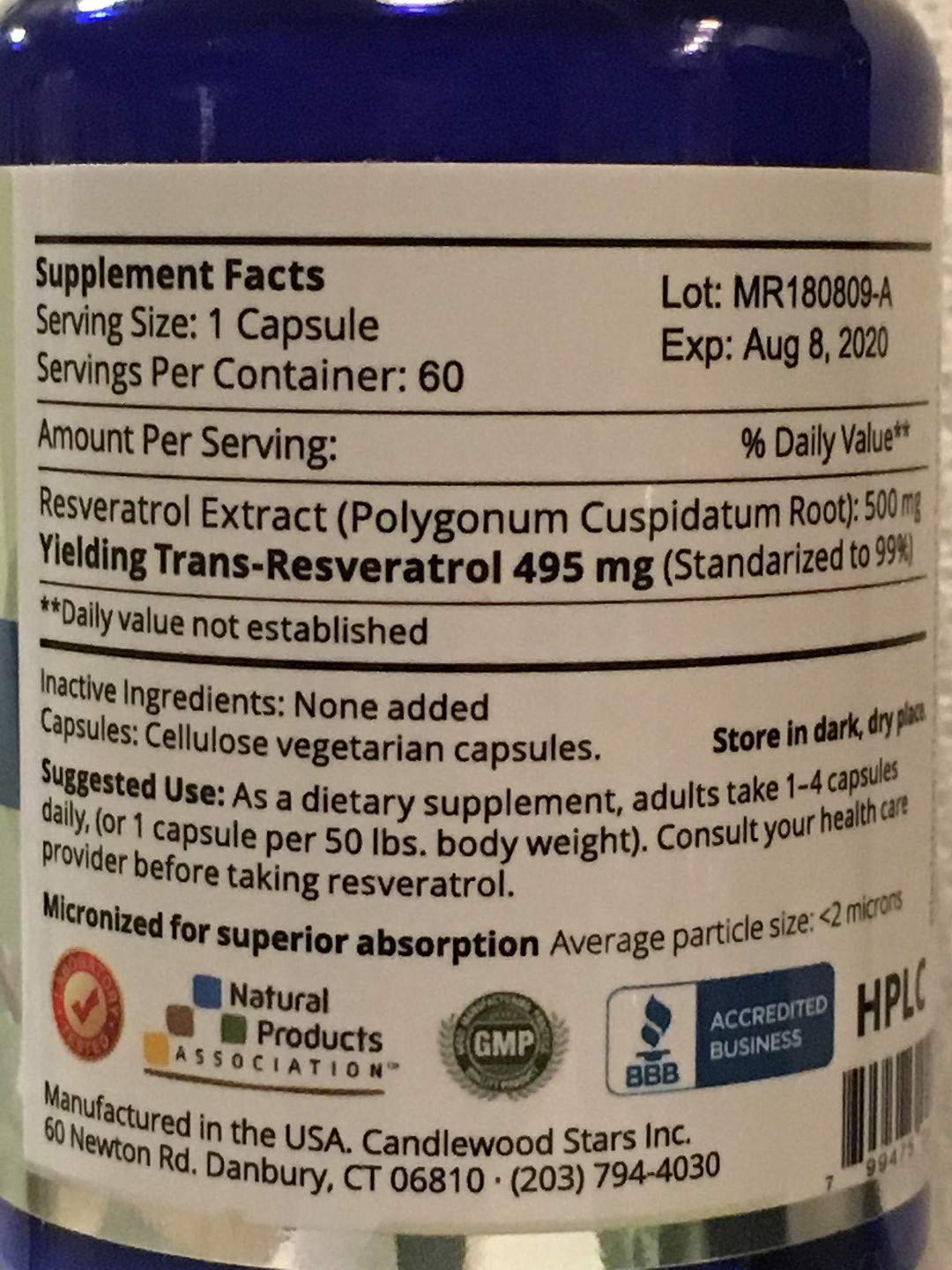 Mega Resveratrol 500 mg Trans-Resveratrol - 60 Vegetarian Capsules - image 2