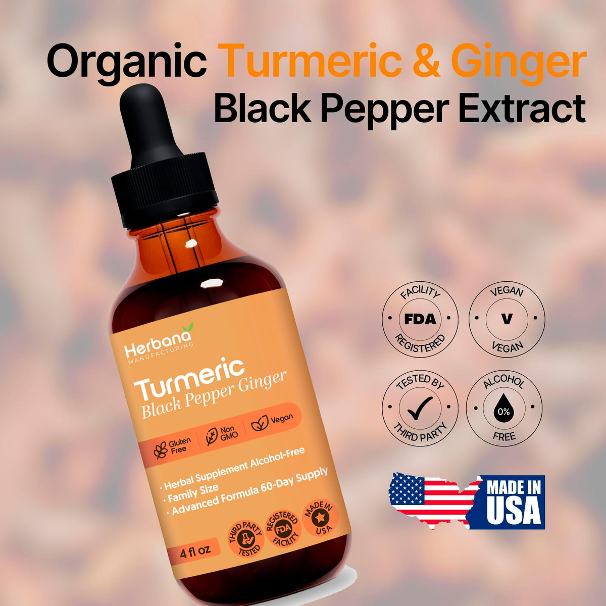 Herbana Turmeric Liquid Extract with Ginger & Black Pepper - 4 FL OZ - image 3