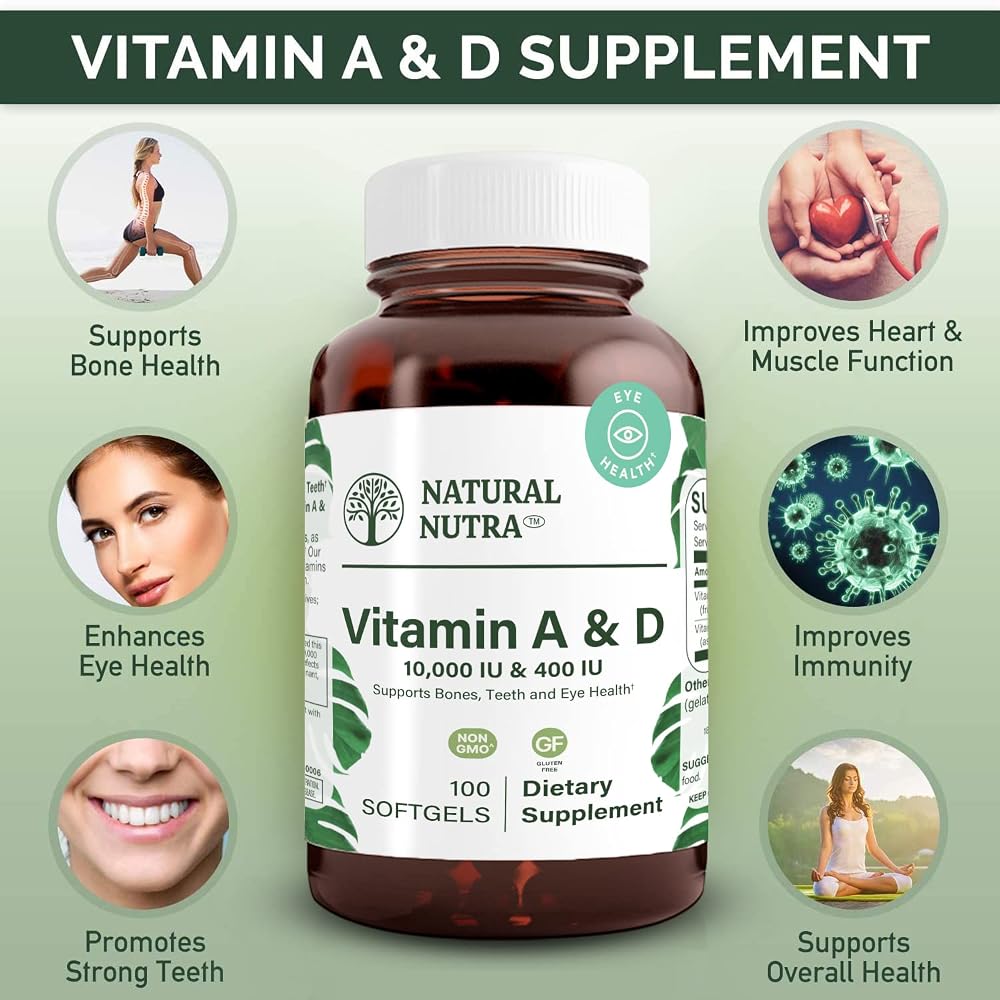 Natural Nutra Vitamin A and D 10000 IU & 400 IU - 100 Softgels - image 3