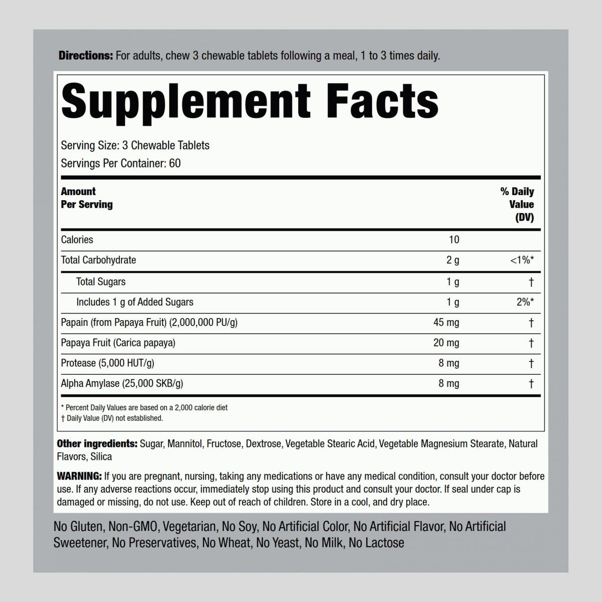 Piping Rock Papaya Digestive Enzymes Chewable - 180 Tablets - image 2