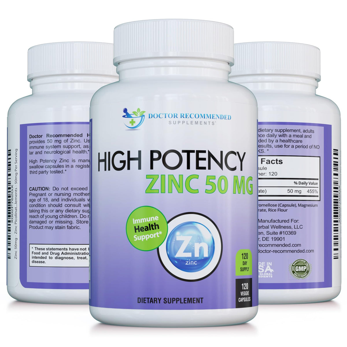 Doctor Recommended Supplements Zinc Picolinate 50mg - 120 Vegetarian Capsules
