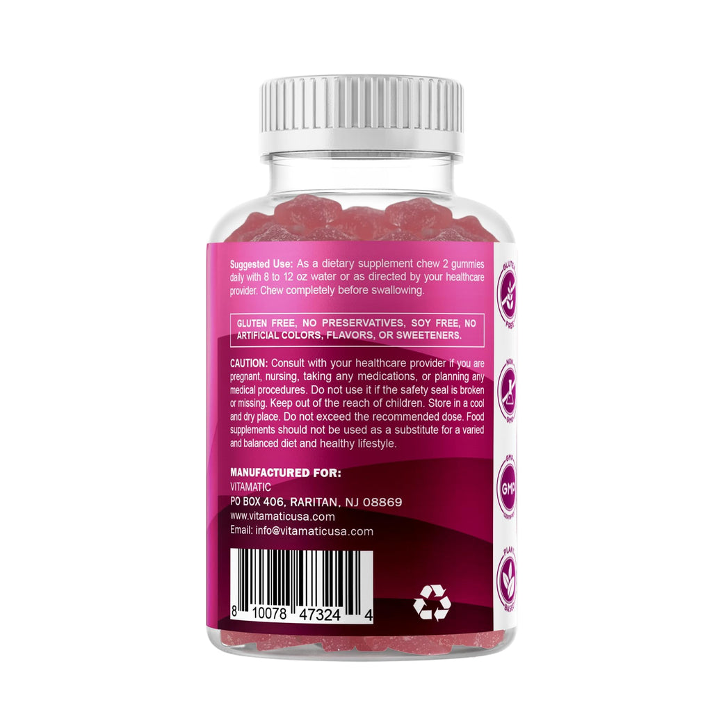 Vitamatic Glucose chewable Gummies - 60 Count - Natural Raspberry