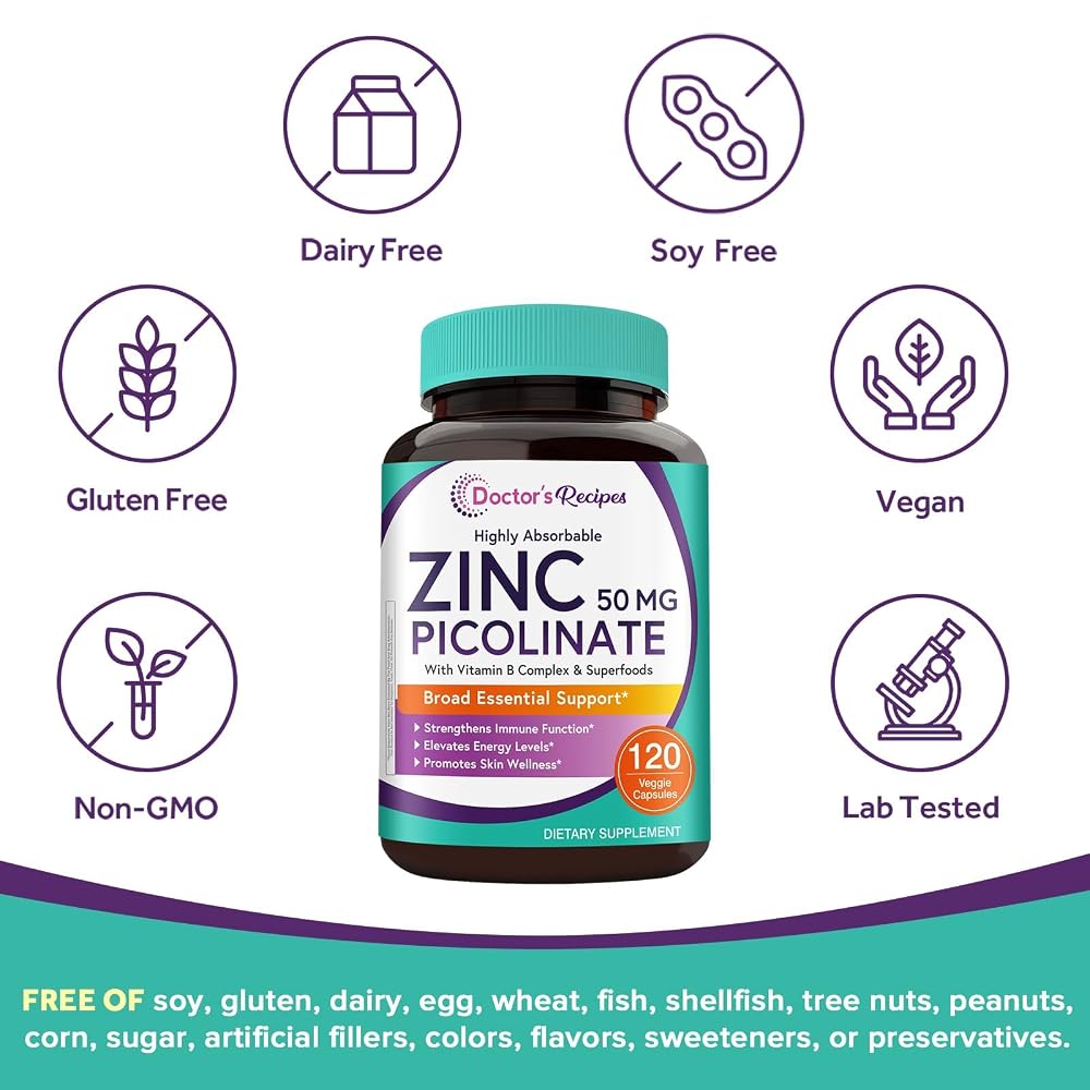 Doctor's Recipes Zinc Complex 50mg Zinc Picolinate - 120 Capsules - image 5