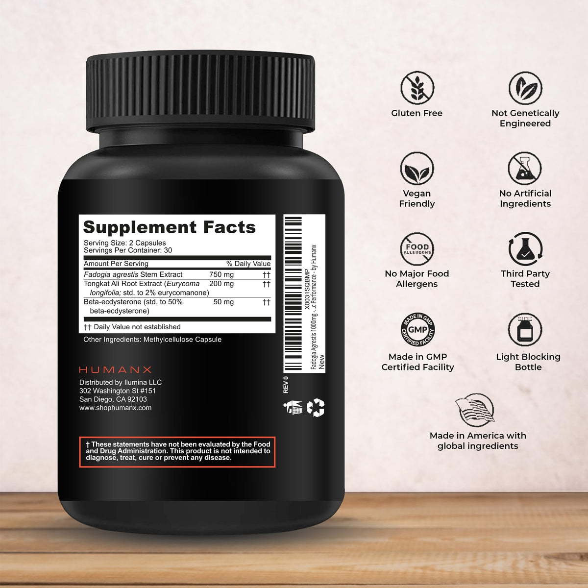 HUMANX Fadogia Agrestis Tongkat Ali Beta Ecdysterone - 60 Capsules - image 2