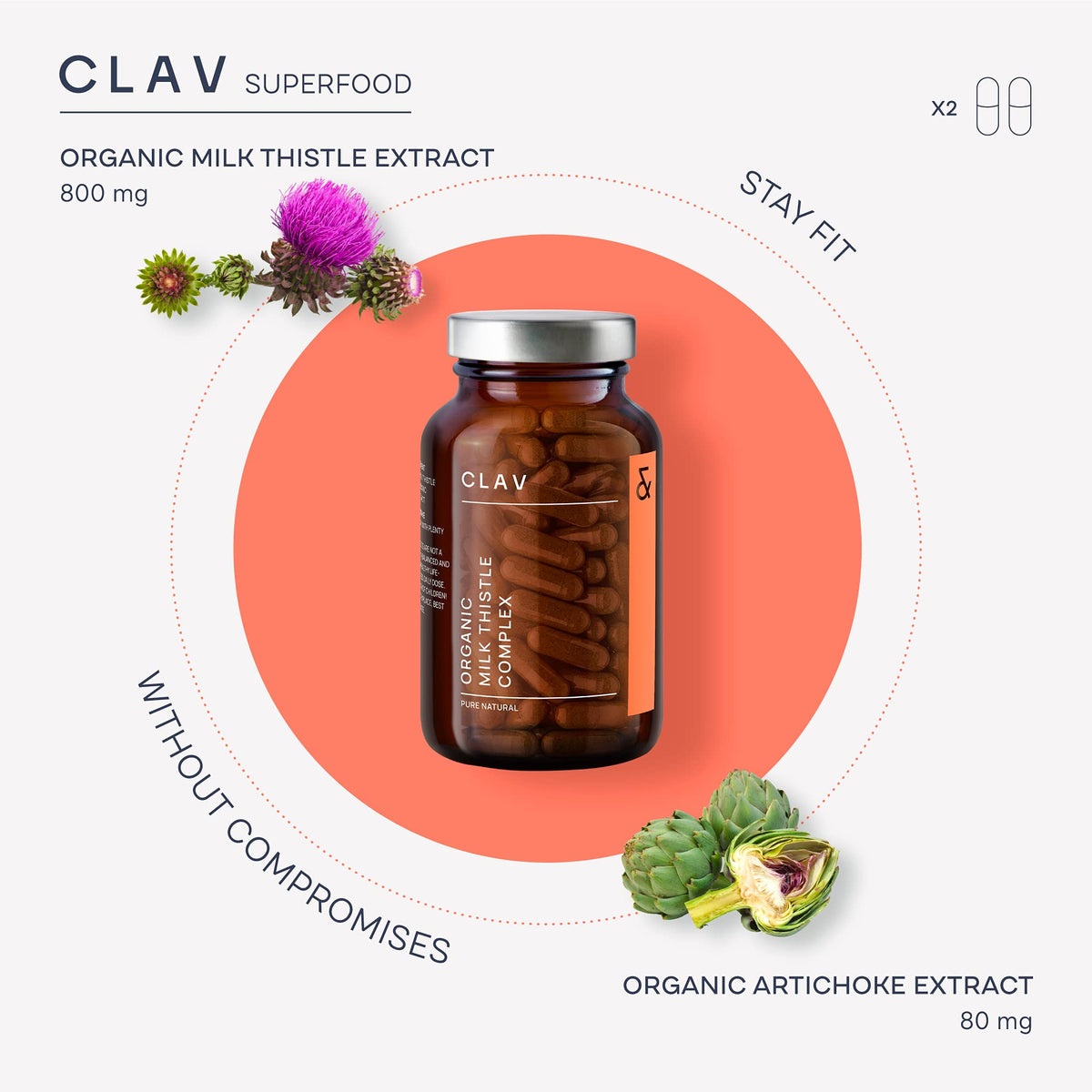CLAV Organic Milk Thistle & Artichoke Complex - 120 Capsules - image 4