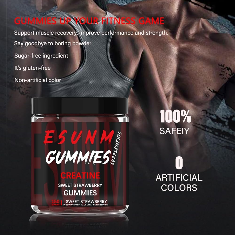 ESUNM Creatine Monohydrate Gummies Blue Raspberry - 150 Count - image 3