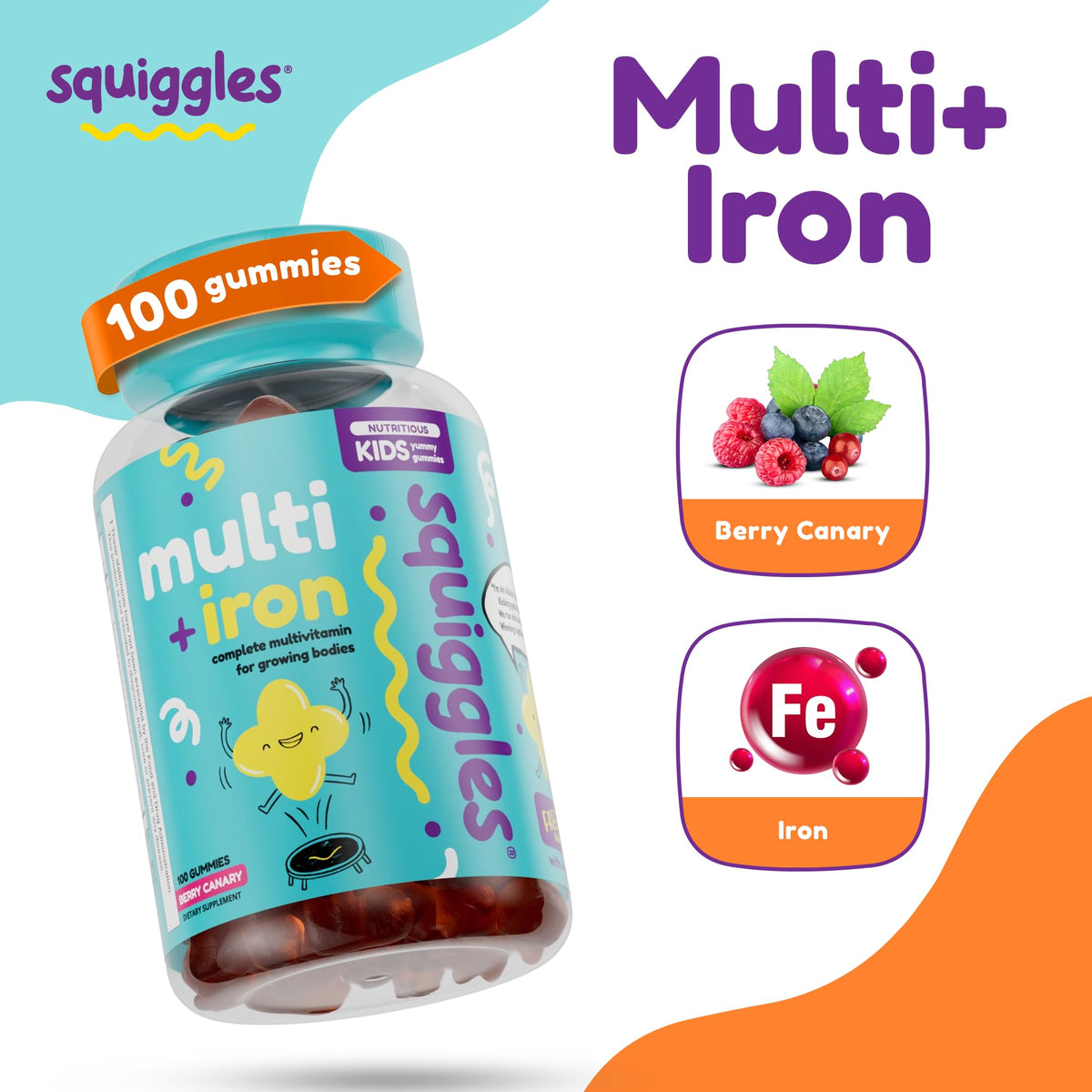 Squiggles Kids Multivitamin + Iron Gummies, Low Sugar - 100ct - image 5