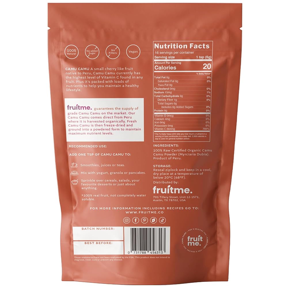 Fruit Me Raw Organic Camu Camu Powder Freeze-Dried - 100g - image 2
