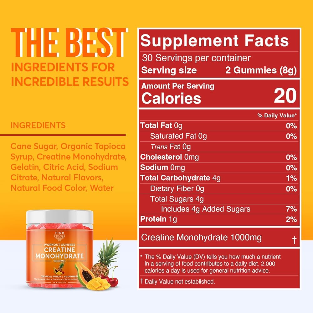 FIOR Creatine Gummy Monohydrate Tropical Punch - 60 Gummies - image 6