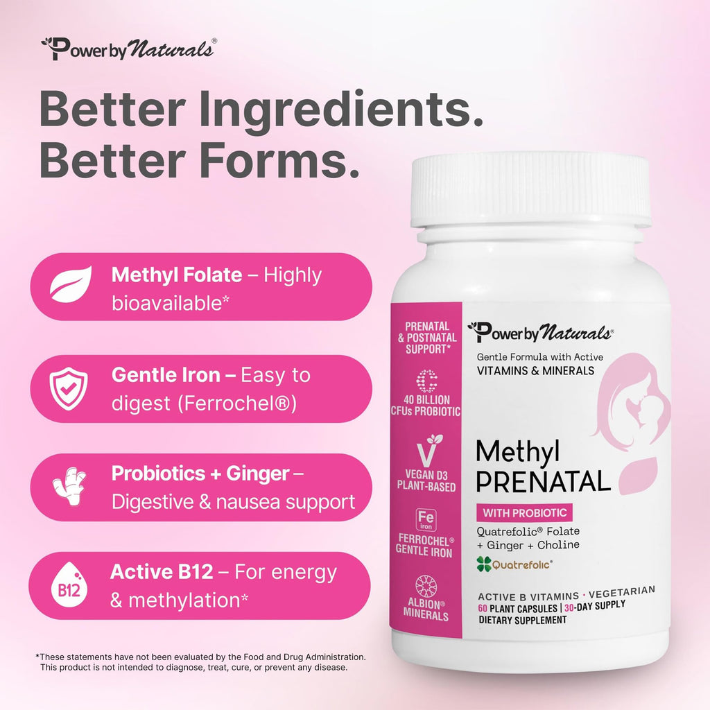 Power By Naturals Methyl Prenatal with Probiotics - 60 Capsules - image 3