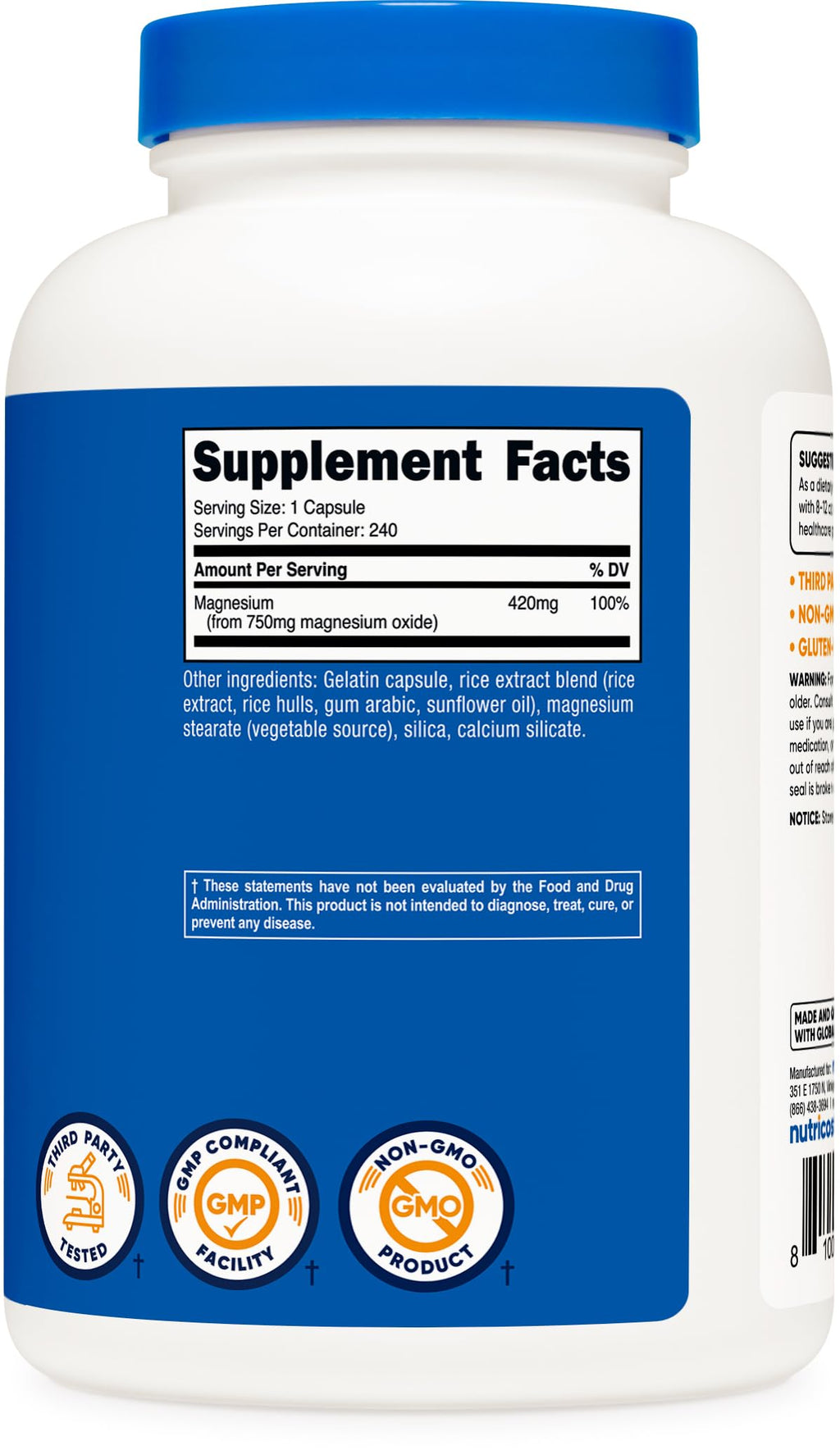 Nutricost Magnesium Oxide 750mg, 240 Capsules