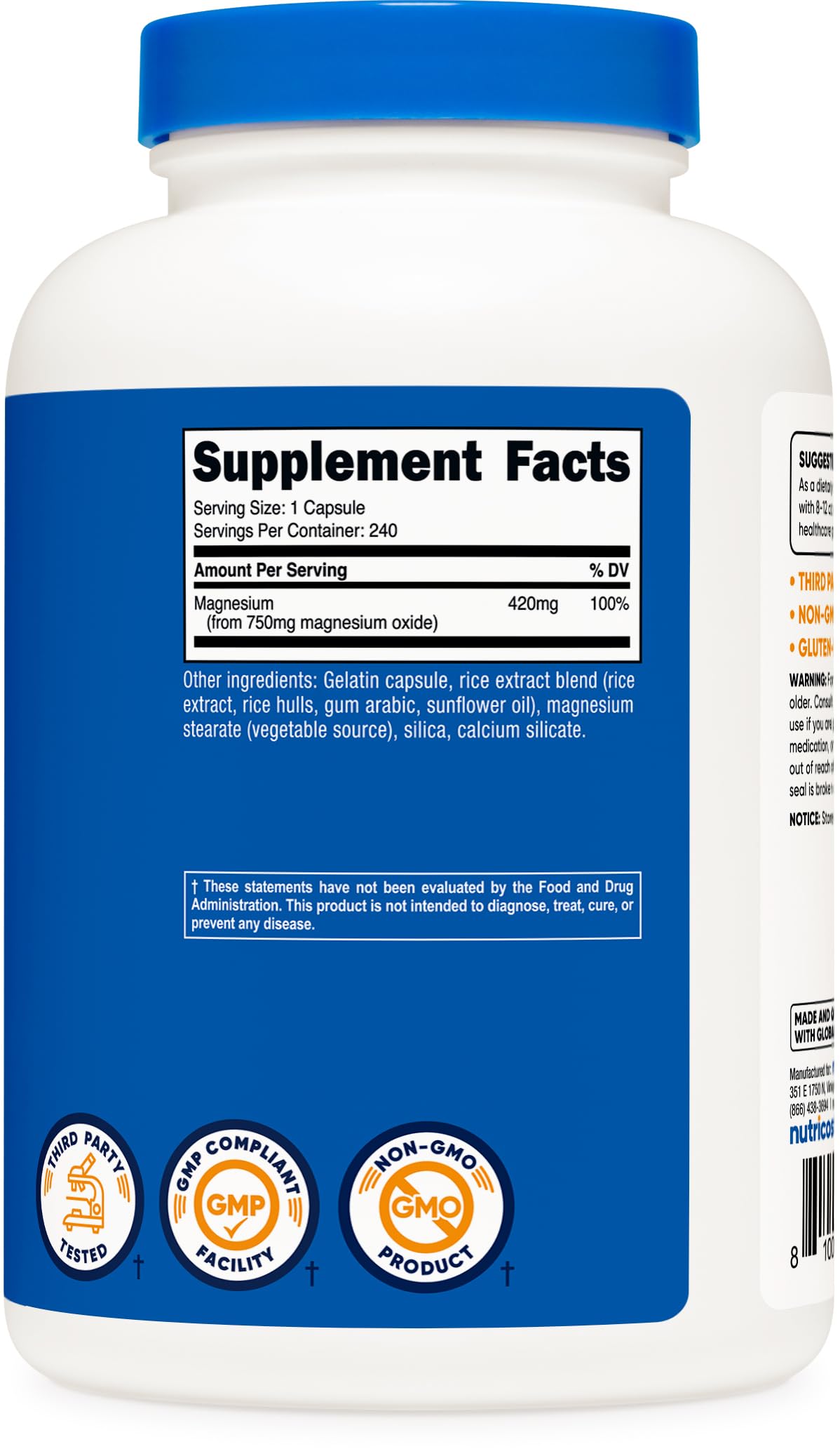 Nutricost Magnesium Oxide 750mg, 240 Capsules
