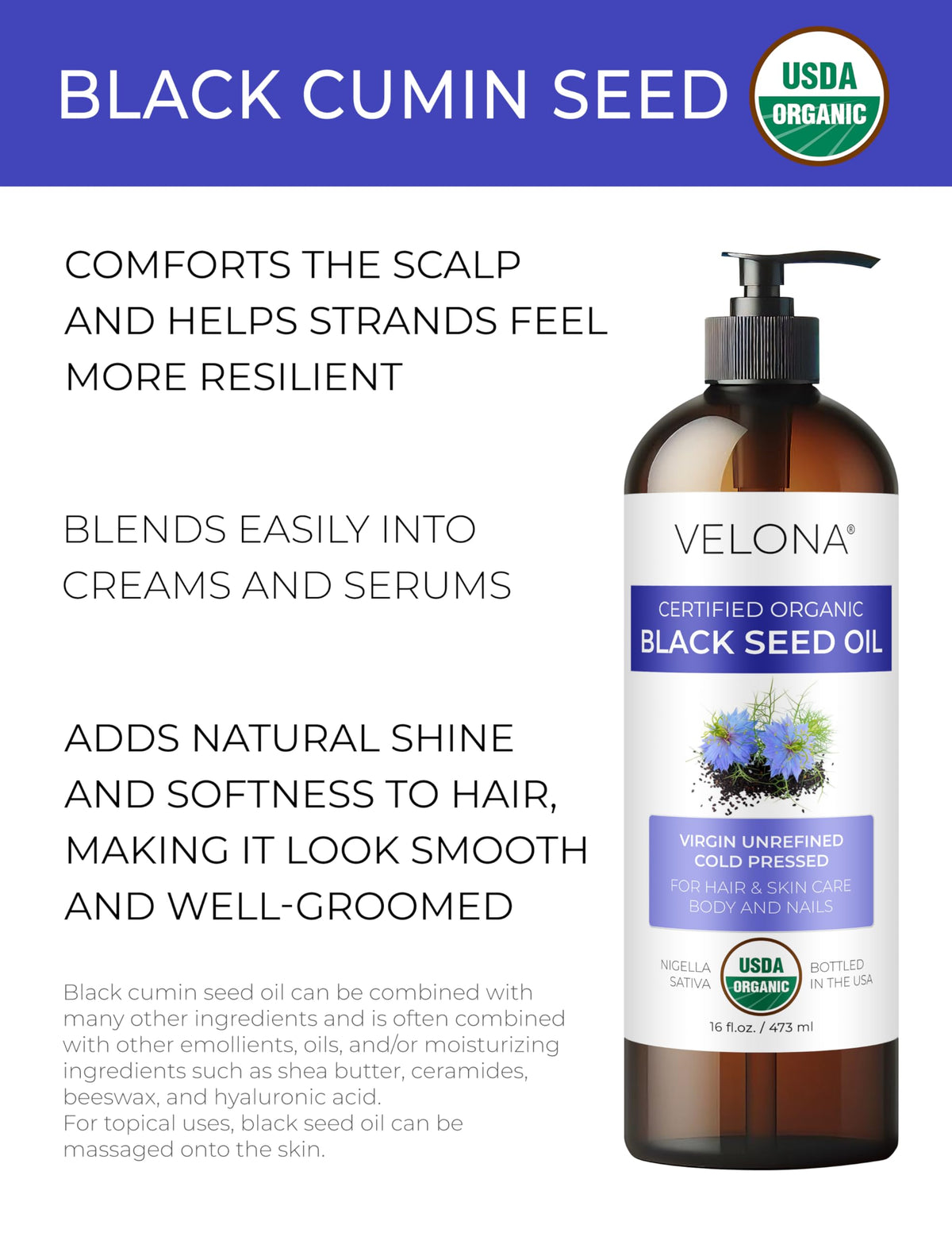 velona USDA Organic Black Cumin Seed Oil - 8 fl oz - image 2