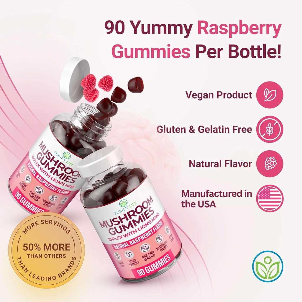 Purify Life Mushroom Gummies 10-Plex for Focus & Clarity - 90 Gummies - image 8