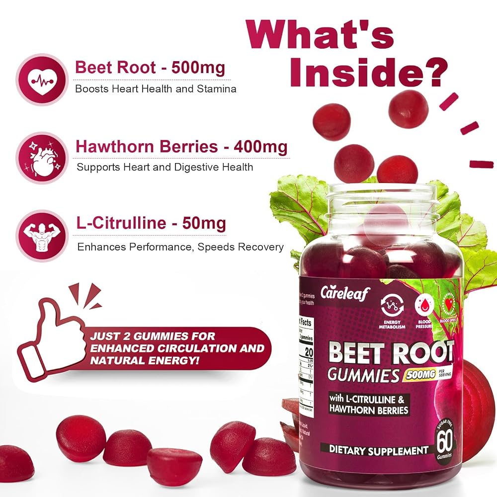 careleaf Sugar-Free Vegan Beetroot Gummies with L-Citrulline - 60 Count - image 5