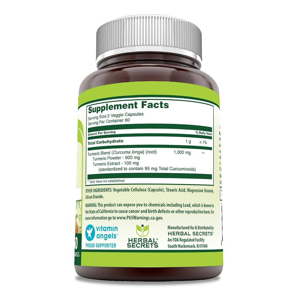 Herbal Secrets Turmeric Curcumin 1000 mg - 120 Vegetarian Capsules - image 2