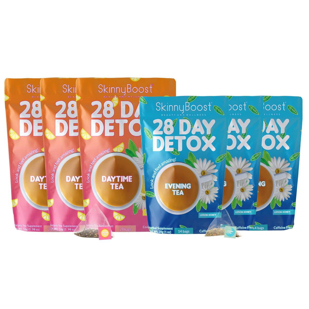SkinnyBoost Daytime Teas, 3 Evening Detox Teas Non GMO, Vegan, All
