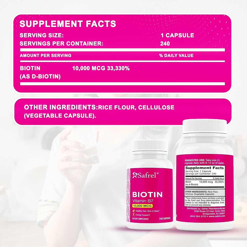 Safrel Biotin Vitamin B7 10,000mcg - 240 Capsules - image 6