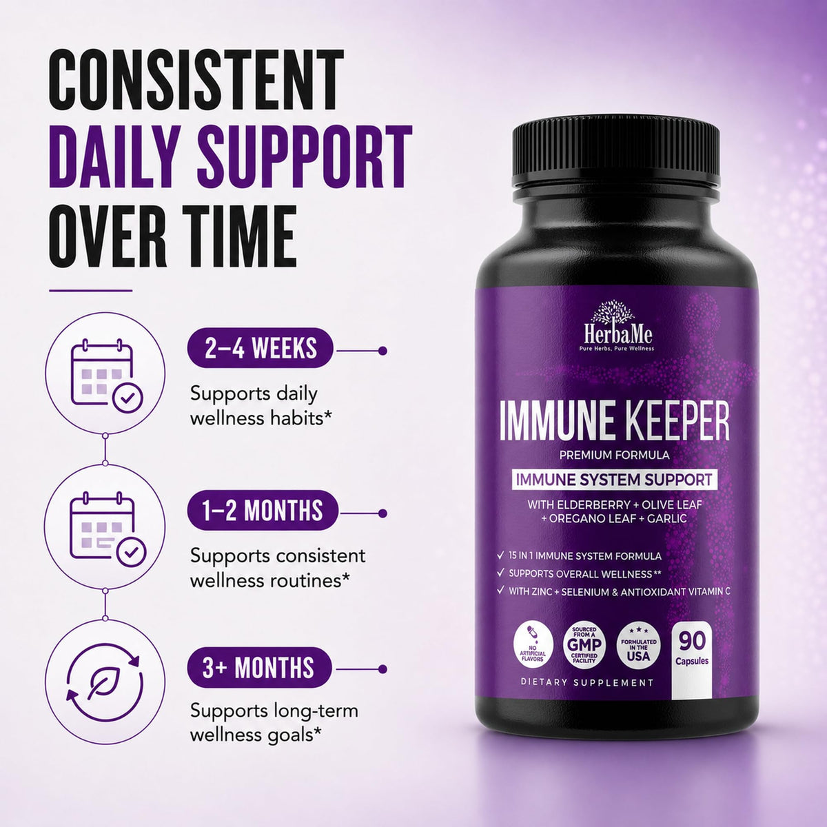 HerbaMe Immune Support Supplement with Elderberry & Zinc - 90 Capsules - image 6