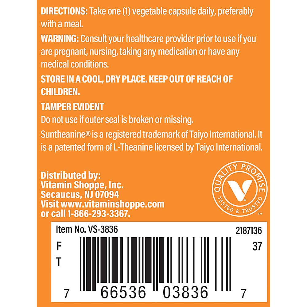 The Vitamin Shoppe L-Theanine 200 MG Calm Focus - 120 Vegetable Capsules - image 3