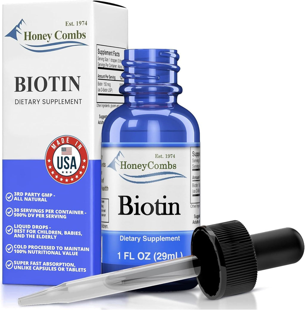 HoneyCombs Biotin B7 Liquid Drops Hair, Skin & Nails Support - 1 oz