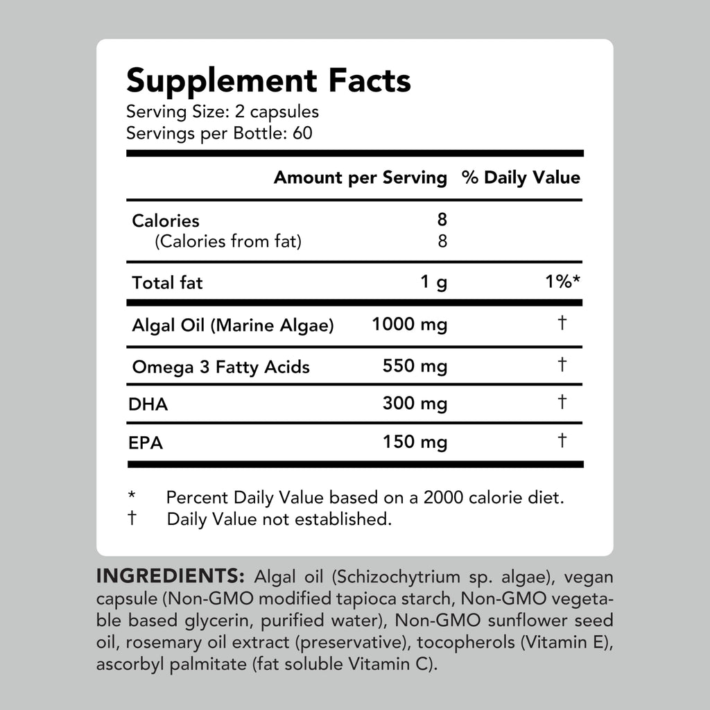 AMANDEAN Vegan Omega-3 Algal Oil DHA EPA Softgels - 120 Count - image 5
