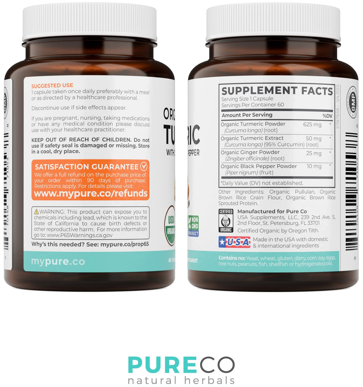 PURE CO Organic Turmeric Ginger Black Pepper Supplement - 60 Capsules - image 7