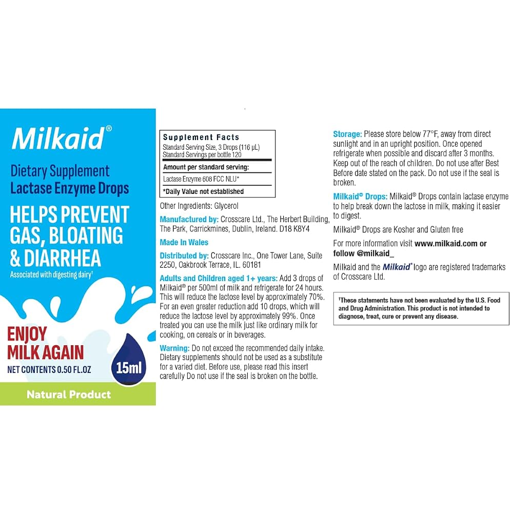 Milkaid Lactase Enzyme Drops for Lactose Intolerance