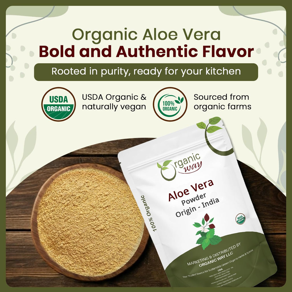 Organic Way Aloe Vera Powder (Aloe barbadensis) - Organic & Kosher