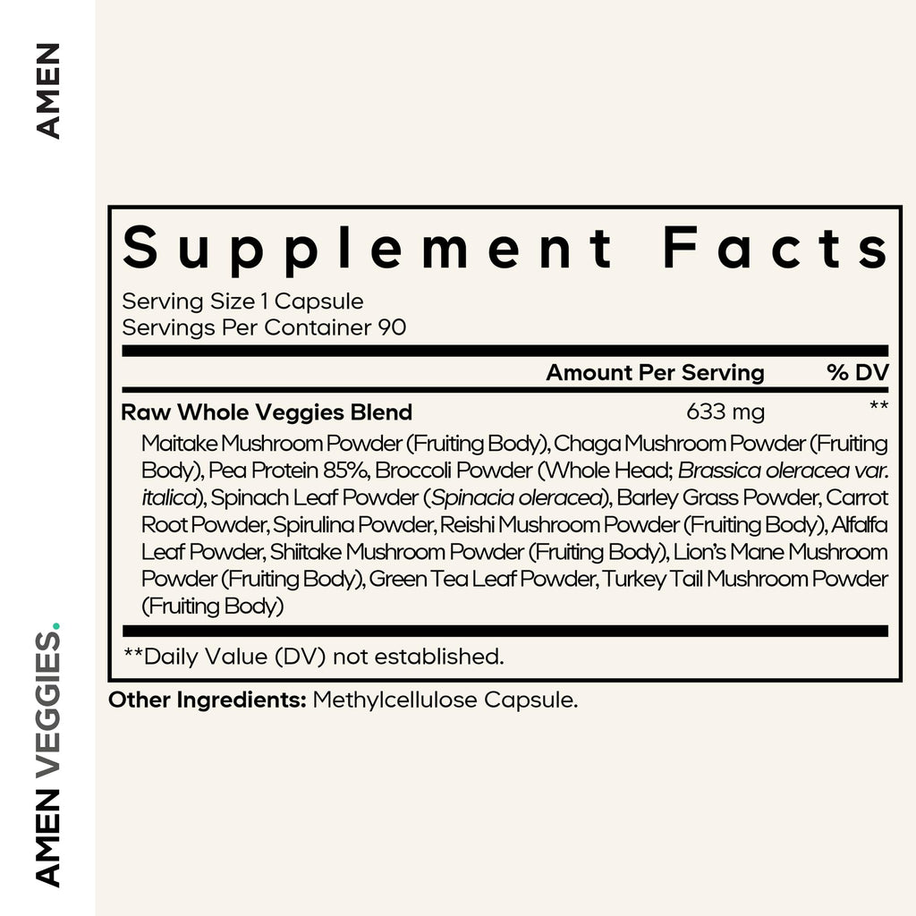 Amen Veggies Daily Vegetable Supplement Raw Greens - 90 Capsules - image 2