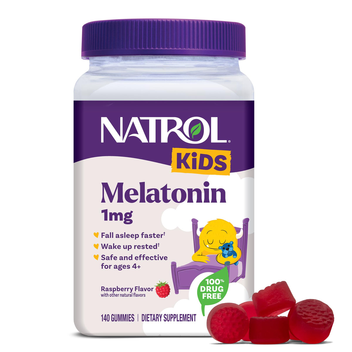 Natrol Kids Melatonin Gummies 1mg for Restful Sleep - 140 Gummies