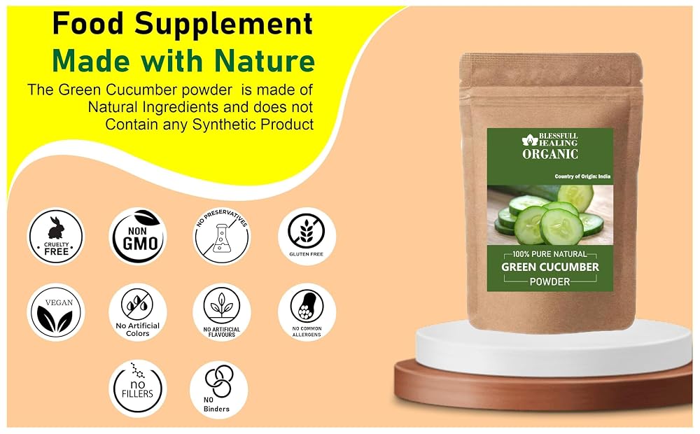 Blessfull Healing Organic Green Cucumber Powder 100% Pure Natural 200