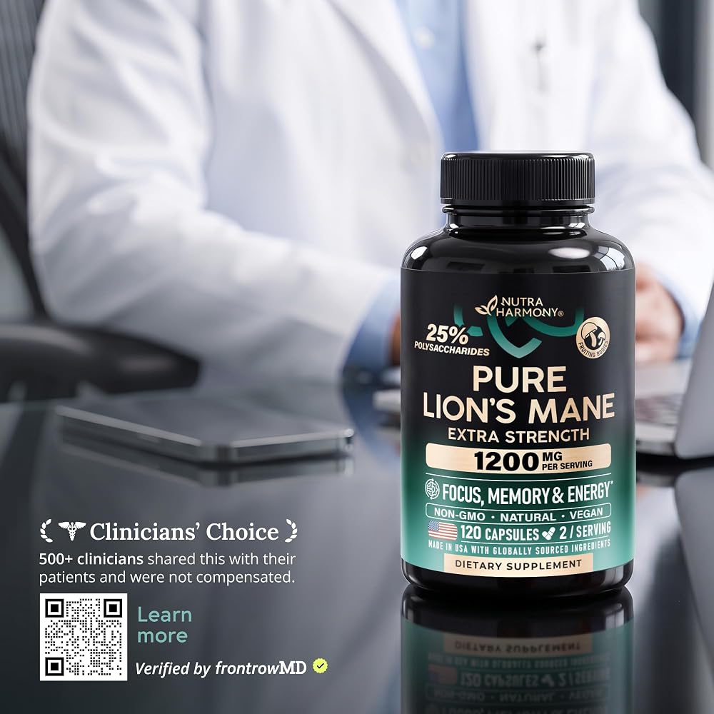 NUTRAHARMONY Lions Mane Supplement Capsules - Organic Lions Mane