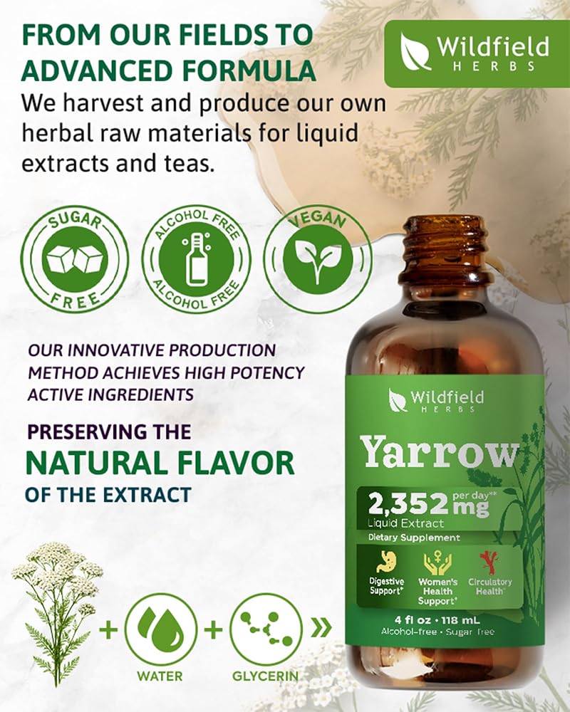 WILDFIELD HERBS 4 Oz Yarrow Extract Liquid Drops - Women’s Wellness & Digestive Support | 2 Month Supply | - Made in USA - Yarrow Herb Supplement - Alcohol & Sugar Free - image 5