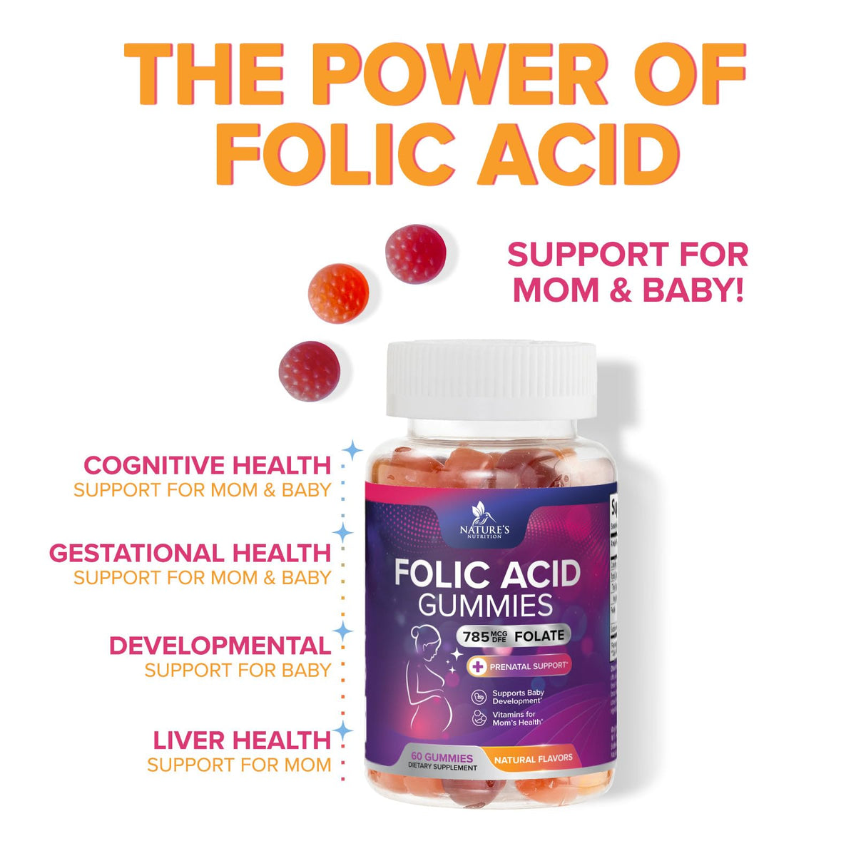 Nature's Nutrition Folic Acid Gummies - Essential Prenatal Vitamins