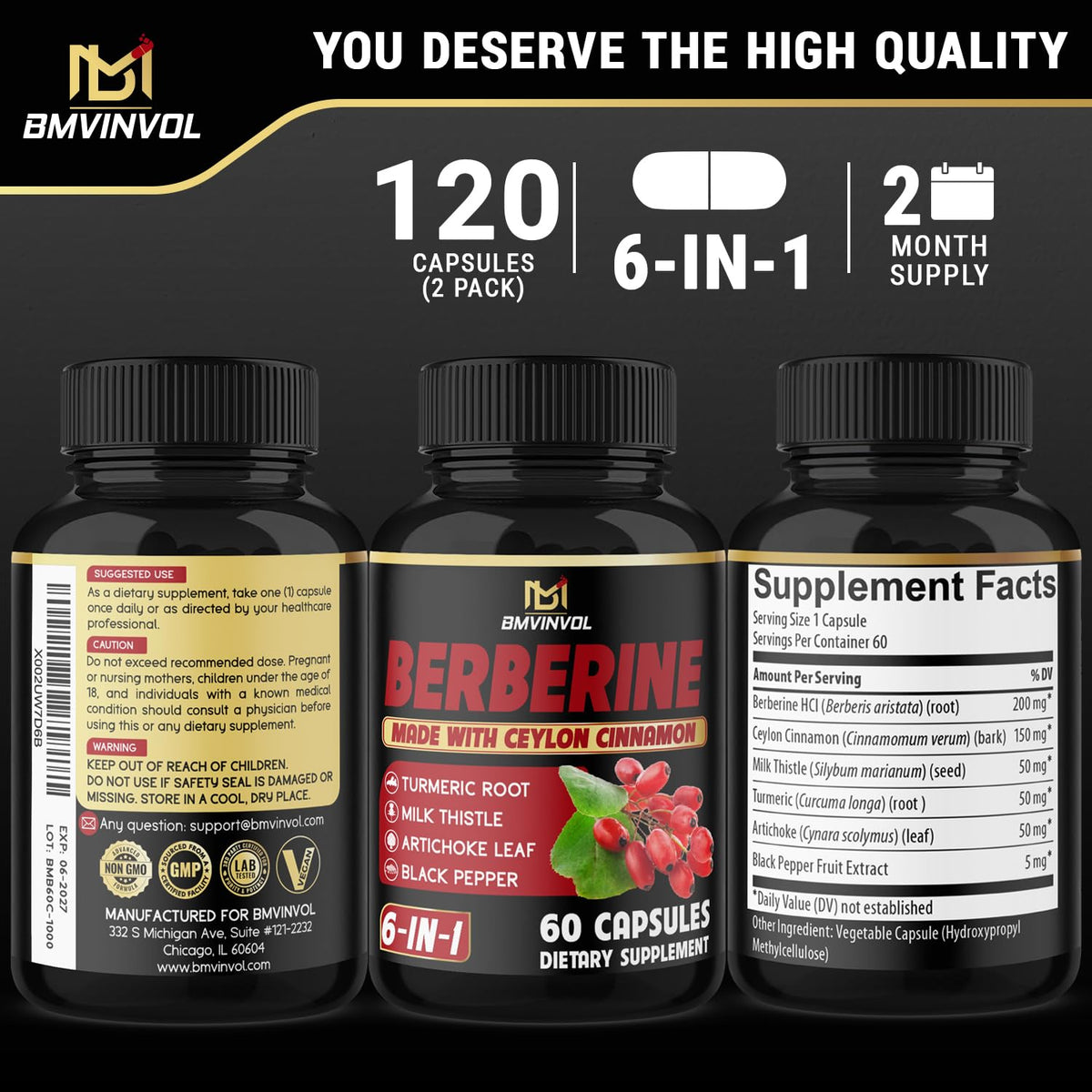 BMVINVOL Berberine Capsules with Ceylon Cinnamon
