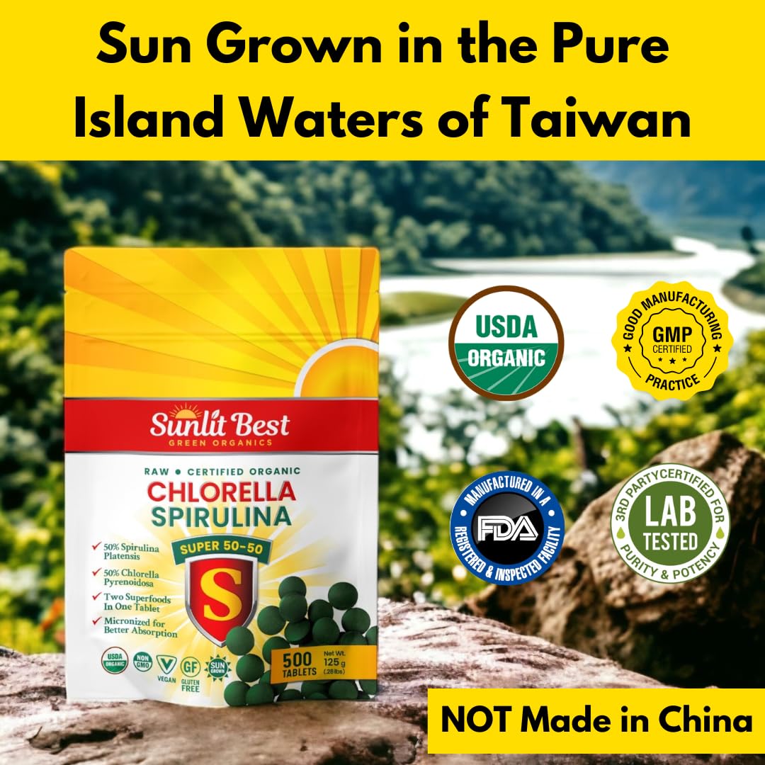 Sunlit Best Organic Chlorella Spirulina Tablets - 500 Count - image 5