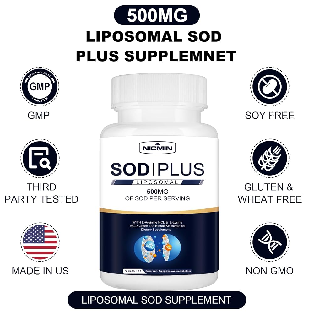 NICMIN Superoxide Dismutase SOD 500mg Antioxidant - 60 Capsules - image 5