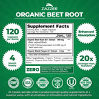 Zazzee USDA Organic Beet Root 20:1 Extract - 120 Capsules - image 3