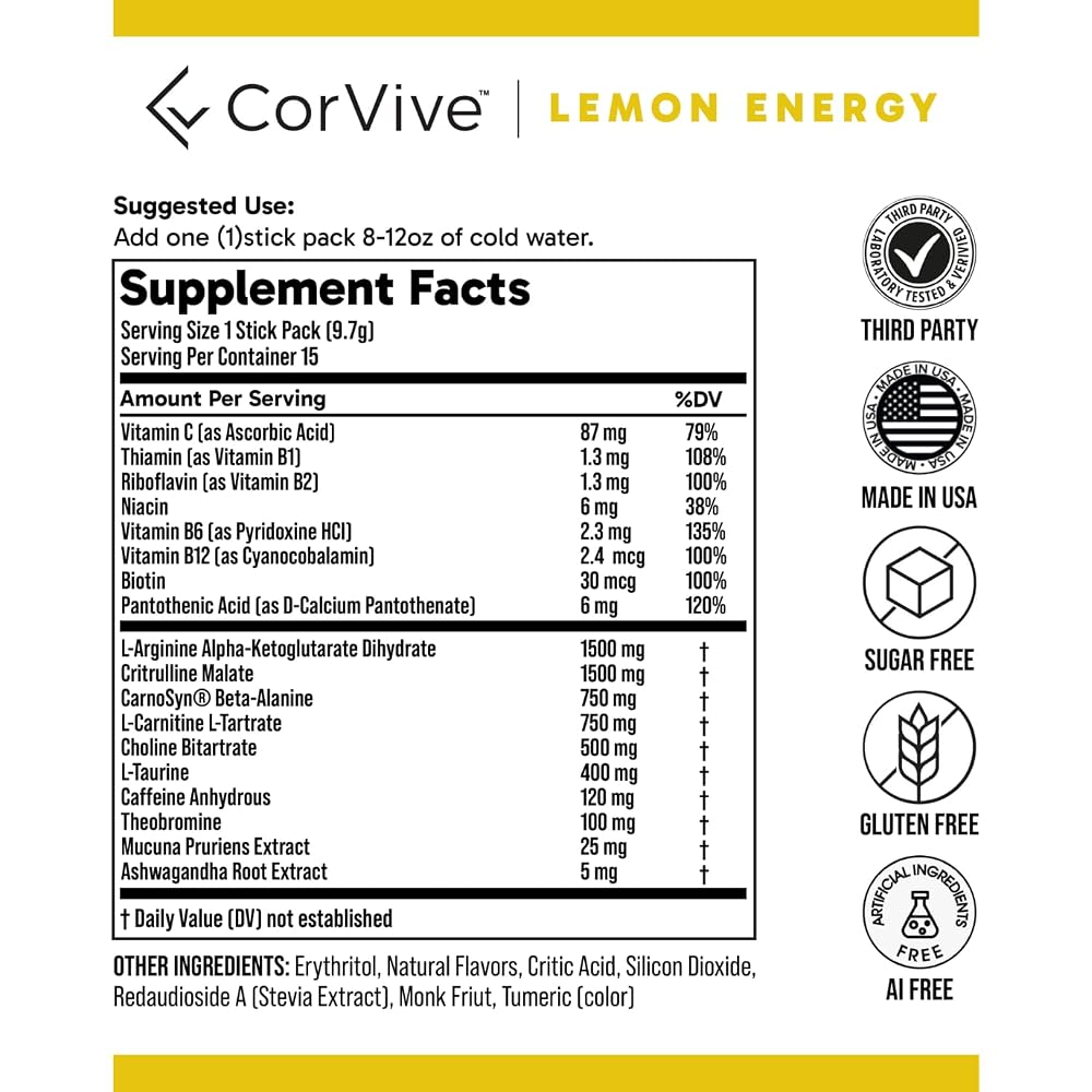 CorVive Energy Natural Energy & Focus Supplement - 15 Stick Packs - image 4