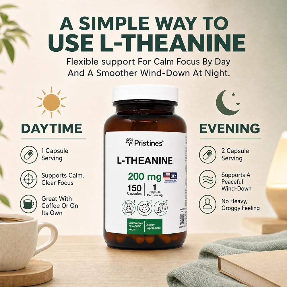 PRISTINE'S L-Theanine 200mg Capsules for Sleep & Calm Focus - 150 Count - image 3