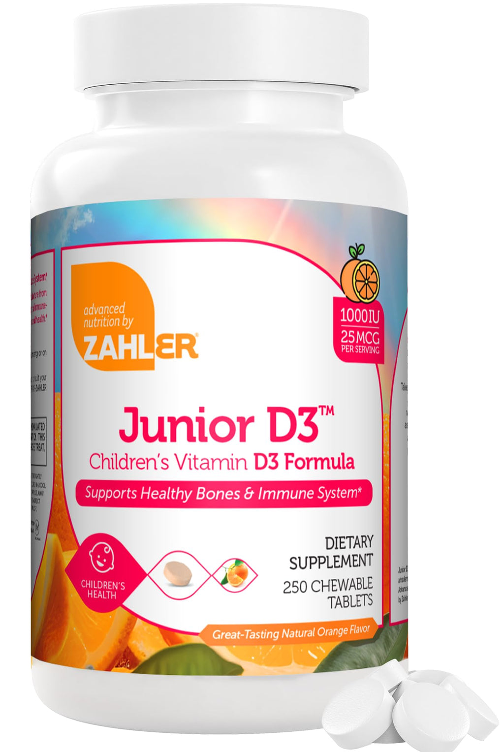 Zahler Junior D3 Vitamin 1000 IU Chewable for Kids - 250 Count