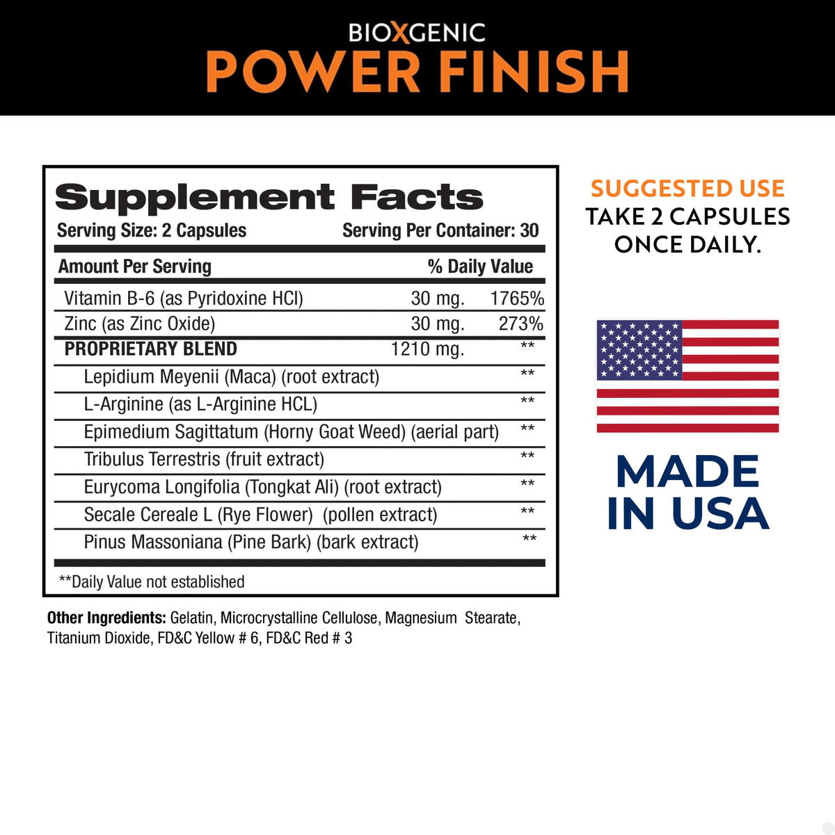 BioXgenic POWER FINISH Male Performance Formula - 60 Capsules - image 2