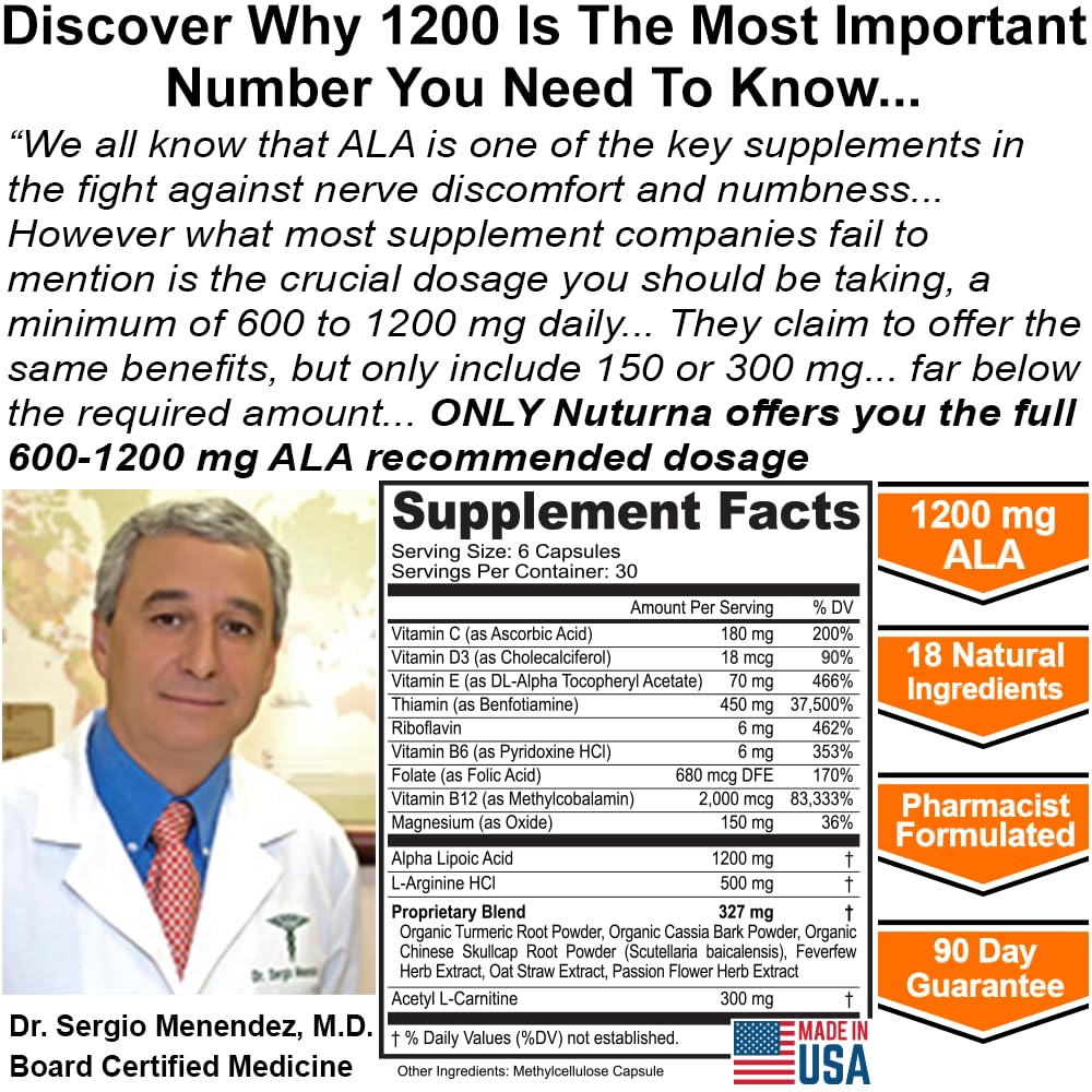 Nuturna Neuropathy Support with 1200 mg Alpha Lipoic Acid - 180 Capsules - image 4