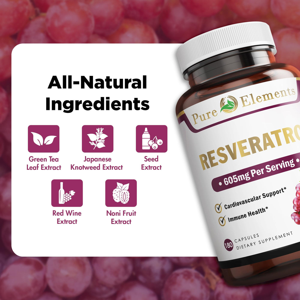 Pure Organic Elements Resveratrol 1450mg with Green Tea - 90 Capsules - image 5
