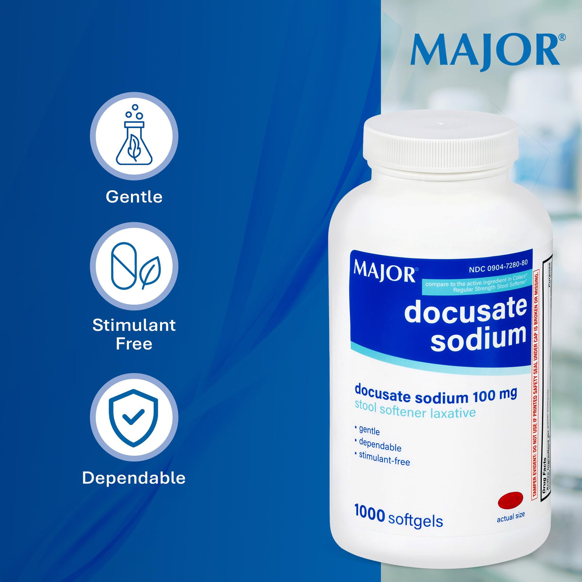 MAJOR Docusate Sodium 100mg Stool Softener - 1000 Softgels - image 5