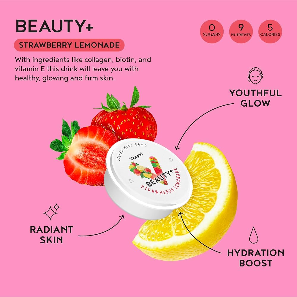 Vitapod Beauty+ Collagen Drink Mix Strawberry Lemonade - 30 Pods - image 2